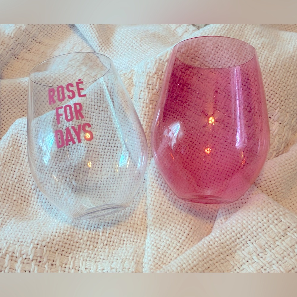 Slant Collection Pink and Clear Stemless Wine Glass Set
